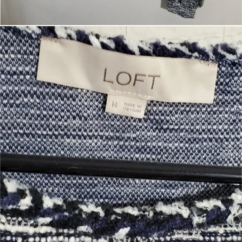 Loft blue and white bookcase bolce cold shoulder‎ sweater size medium